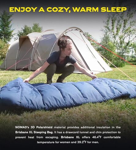 NOMAD Brisbane XL Sleeping Bag with 100% Cotton Lining, Water-Resistant Shell, Full Length Zipper, and Storage Bag for Tall Campers, Backpackers, and Travelers (Tall Size, Dark Denim) in Saudi Arabia