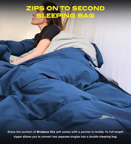 NOMAD Brisbane XL Sleeping Bag with 100% Cotton Lining, Water-Resistant Shell, Full Length Zipper, and Storage Bag for Tall Campers, Backpackers, and Travelers (Tall Size, Dark Denim) in Saudi Arabia