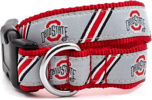 طوق The License House Ohio State Buckeyes للكلاب الرياضية بطبعة مخالب قابلة للتعديل ومريح من النايلون للحيوانات الأليفة مع إبزيم قوي سريع التحرير يناسب الكلاب متوسطة الحجم باللون الأحمر in Kuwait