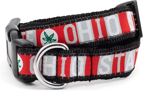 طوق The License House Ohio State Buckeyes للكلاب الرياضية بطبعة مخالب قابلة للتعديل ومريح من النايلون للحيوانات الأليفة مع إبزيم قوي سريع التحرير يناسب الكلاب متوسطة الحجم باللون الأحمر in Kuwait