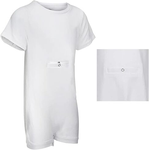 Kaycey Short Sleeve Popper Vest with Tube Access For People with Special Needs, Adaptive Bodysuit, Snap Closure, Cotton in Kuwait