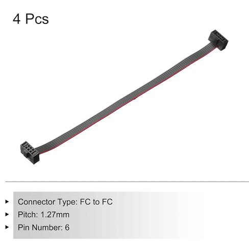 MECCANIXITY IDC 6Pin كابل الشريط المسطح، 1.27 مم الملعب FC إلى FC موصل 10 سم طول سلك الطائر الرمادي للكمبيوتر شاشة LED DVD، 4 قطع in Saudi Arabia