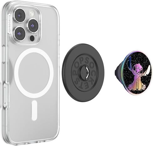 قبضة هاتف PopSockets لـ MagSafe مع مسند، حامل مغناطيسي، جزء علوي قابل للتبديل، تثبيت آمن لحافظات iPhone MagSafe، قبضة الهاتف والكمبيوتر اللوحي، Disney Slick - غرزة ملساء بزيت المينا in Saudi Arabia