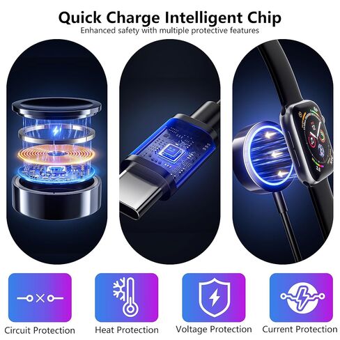 كابل شحن متعدد 5 في 2 لشاحن ساعة Apple: مدخل USB A/C، Lightning/Type C/Micro/Mini B/مخرج لاسلكي، متوافق مع iPhone 15-13، iWatch 1-9، Galaxy S23-22، 4FT (أسود) in Saudi Arabia