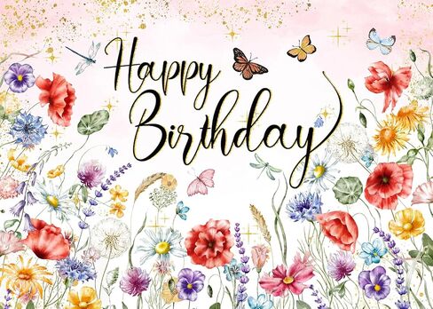 7x5FT Wildflower Happy Birthday Backdrop Spring Watercolor Wild Flower Floral Background for Women Girls Wildflower Themed 1st Birthday Party Decor Vinyl in Kuwait