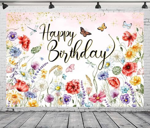 7x5FT Wildflower Happy Birthday Backdrop Spring Watercolor Wild Flower Floral Background for Women Girls Wildflower Themed 1st Birthday Party Decor Vinyl in Kuwait
