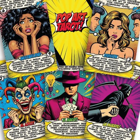 مجموعة Pop Art Tarot Deck - 78 بطاقة Tarot عليها معاني - صندوق هدايا مغناطيسي - بطاقات سميكة بسمك 400 جرام في المتر المربع - خلط سهل - يتضمن دليل المبتدئين - بطاقات حديثة لقراءة الطالع in Kuwait