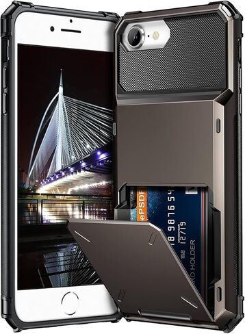 محفظة آيفون SE 2 2020 Edition/SE 3 2022 - حافظة حماية أنيقة مع حامل بطاقات (تحمل 5 بطاقات) - رمادي in Kuwait