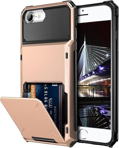 محفظة آيفون SE 2 2020 Edition/SE 3 2022 - حافظة حماية أنيقة مع حامل بطاقات (تحمل 5 بطاقات) - رمادي in Kuwait
