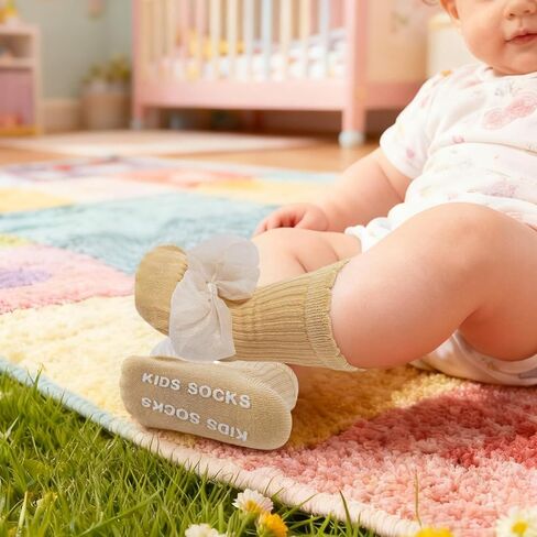 Baby Girl Socks Toddler Cute Bow Non-Slip Grip Socks Newborn Babies Infant Toddler Cotton Sock with Grips in Saudi Arabia
