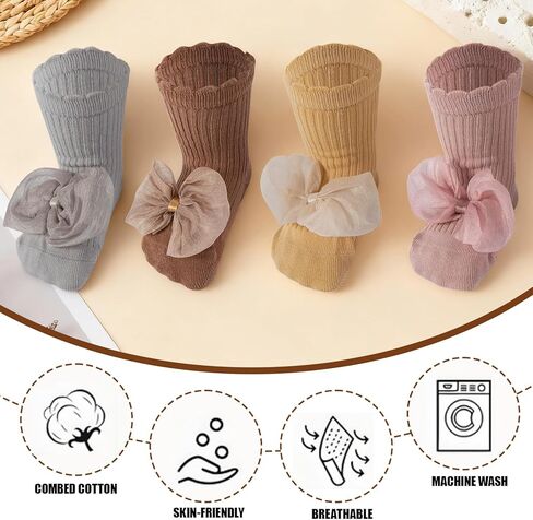 Baby Girl Socks Toddler Cute Bow Non-Slip Grip Socks Newborn Babies Infant Toddler Cotton Sock with Grips in Saudi Arabia