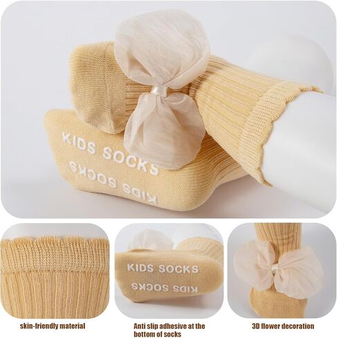 Baby Girl Socks Toddler Cute Bow Non-Slip Grip Socks Newborn Babies Infant Toddler Cotton Sock with Grips in Saudi Arabia