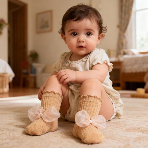 Baby Girl Socks Toddler Cute Bow Non-Slip Grip Socks Newborn Babies Infant Toddler Cotton Sock with Grips in Saudi Arabia