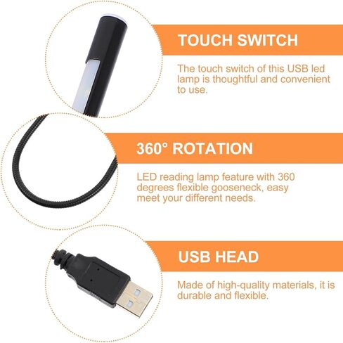 2PCS USB LED أضواء القراءة السرير مع معقوفة مرنة تعمل باللمس عكس الضوء مصابيح التبديل للعمل الكمبيوتر والتخييم واستخدام السرير مصابيح ليلية صغيرة محمولة باللون الأزرق والأسود in Kuwait