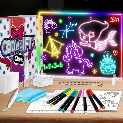 16" Led Drawing Board for Kids with 18 Tracing Pages - 4 Modes & Acrylic Led Note Board with 7 Colors, Light up Magic Boards for Art Kit, Birthday & Christmas Gifts for Teenage Girls & Boys, 39PCS in Saudi Arabia