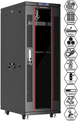 37U Server Rack Cabinet, 19" Floor Standing Enclosed Network Cabinet, 39" Deep IT Rack with Glass Door, 4 Fans, Temperature Control, PDU, Shelf in Saudi Arabia