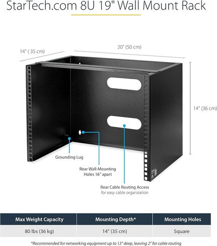 StarTech.com 1x 8U دعامة تثبيت على الحائط لمعدات التثبيت على الرف (WALLMOUNT8) حزمة مع 1x 1U Rackmount PDU شريط الطاقة مع 8 منافذ (RKPW081915) in Saudi Arabia