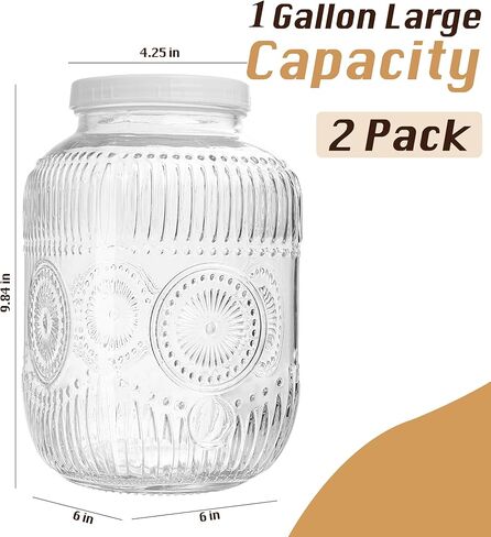 Amzcku 1 Gallon Glass Beverage Dispenser, 18/8 Stainless Steel Spigot and Lid With Ventilation Holes- Glass Drink Dispensers for Parties - Mason Jar Drink Dispensers with Lids in Saudi Arabia