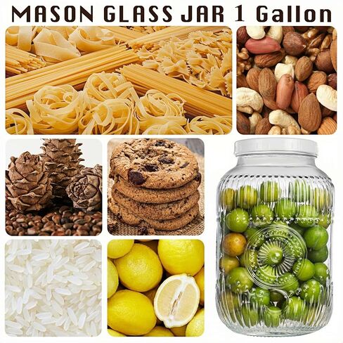 Amzcku 1 Gallon Glass Beverage Dispenser, 18/8 Stainless Steel Spigot and Lid With Ventilation Holes- Glass Drink Dispensers for Parties - Mason Jar Drink Dispensers with Lids in Saudi Arabia