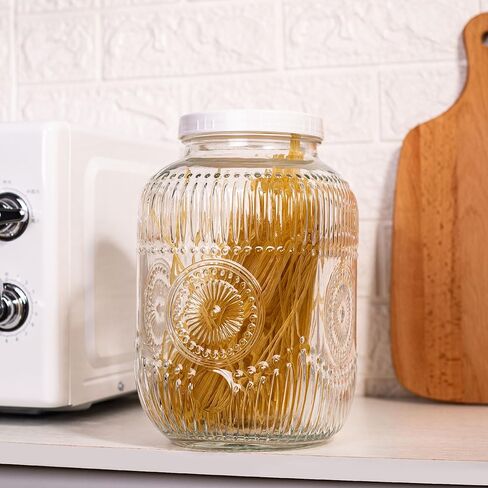 Amzcku 1 Gallon Glass Beverage Dispenser, 18/8 Stainless Steel Spigot and Lid With Ventilation Holes- Glass Drink Dispensers for Parties - Mason Jar Drink Dispensers with Lids in Saudi Arabia