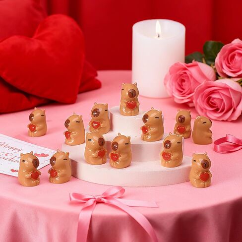 Wesiti 50 Pcs Valentine's Day Highland Cow Figurines Valentines Mini Resin Highland Cow Figurines Miniature Heart Cows Statues Topper Decor for Valentines Weddings Anniversary Party Favors Gifts in Saudi Arabia