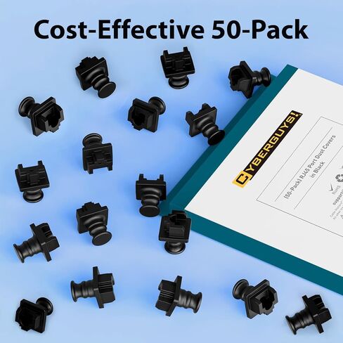قبعات غطاء الغبار Cyberguys RJ45 باللون الأسود، عبوة من 50 قطعة - أغطية منافذ إيثرنت واقية لمقابس شبكة RJ45، تحجب الغبار والحطام، سهلة التركيب والإزالة، ملاءمة مرنة متينة، توافق عالمي in Saudi Arabia
