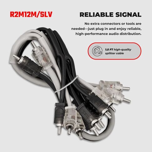 DS18 R2M12M/SLV كابل مقسم ذكر من المستوى 2 إلى 12 RCA، 1.5 قدم، 2-12 ذكر، كابل RCA أسود/فضي فائق المرونة - فضي in Kuwait