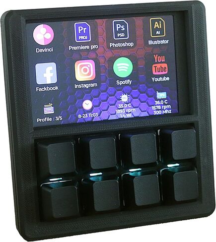 لوحة Macropad ميكانيكية مع شاشة TFT مقاس 3.5 بوصة، و8 مفاتيح قابلة للبرمجة، ولوحة مفاتيح مخصصة تعمل بتقنية ESP32، وHID بدون برامج تشغيل لمقدمي البث والمصممين، وحقيبة مطبوعة ثلاثية الأبعاد مفتوحة المصدر in Saudi Arabia