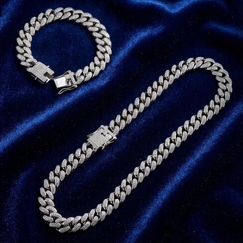 Lbosioey 2PCS الرجال سلسلة الارتباط الكوبي المثلج ومجموعة سوار، وصلات ميامي الكوبية مع زركونيا مكعب، بيان مجوهرات الهيب هوب، سلاسل بلينغ للحزب in Saudi Arabia
