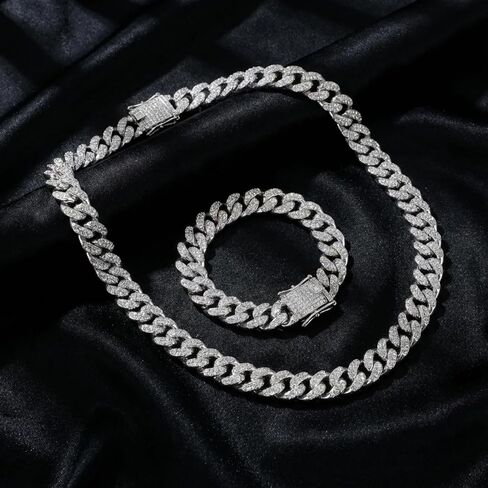 Lbosioey 2PCS الرجال سلسلة الارتباط الكوبي المثلج ومجموعة سوار، وصلات ميامي الكوبية مع زركونيا مكعب، بيان مجوهرات الهيب هوب، سلاسل بلينغ للحزب in Saudi Arabia