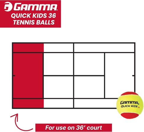جاما كويك كيدز 60 كرة تنس للتدريب للأطفال والمبتدئين، قلب منخفض الضغط يقلل من السرعة والارتداد، رائعة لممارسة التنس، معتمدة من USTA وITF للآباء بعمر 10 سنوات أو أقل in Kuwait