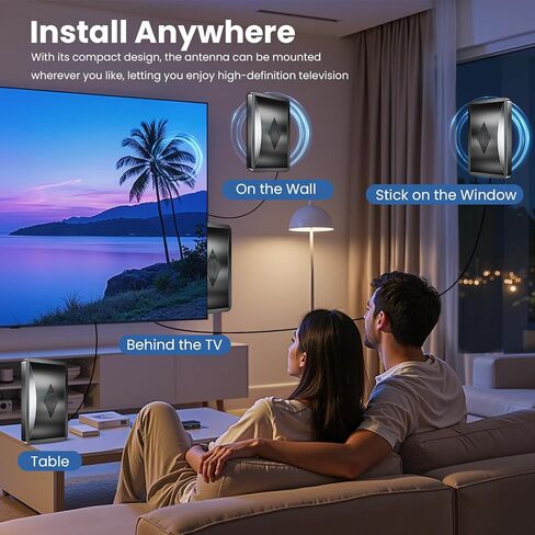 هوائي تلفزيون داخلي مطور 2026، هوائي HDTV طويل المدى يزيد عن 3600 ميل للتلفزيون الذكي الداخلي، هوائي رقمي للقنوات المحلية 4K 1080P مع معزز إشارة مكبر الصوت - كابل محوري سميك 38 قدمًا in Kuwait