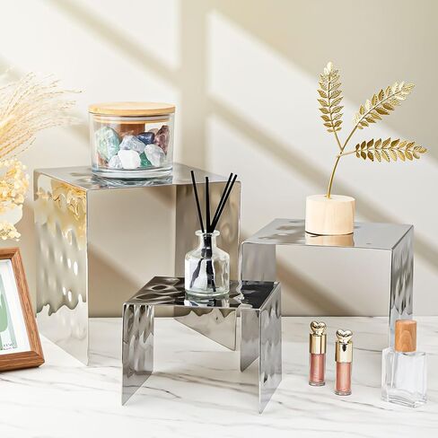 MorningRo مجموعة من 3 حامل عرض للساعة الرملية من الفولاذ المقاوم للصدأ لعرض الطعام ورف حامل لتقديم الطعام ومقتنيات الحلوى وأشكال المجوهرات والحفلات in Kuwait