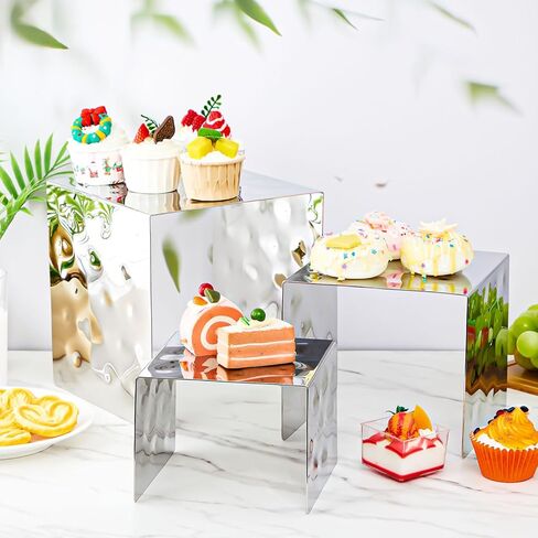 MorningRo مجموعة من 3 حامل عرض للساعة الرملية من الفولاذ المقاوم للصدأ لعرض الطعام ورف حامل لتقديم الطعام ومقتنيات الحلوى وأشكال المجوهرات والحفلات in Kuwait