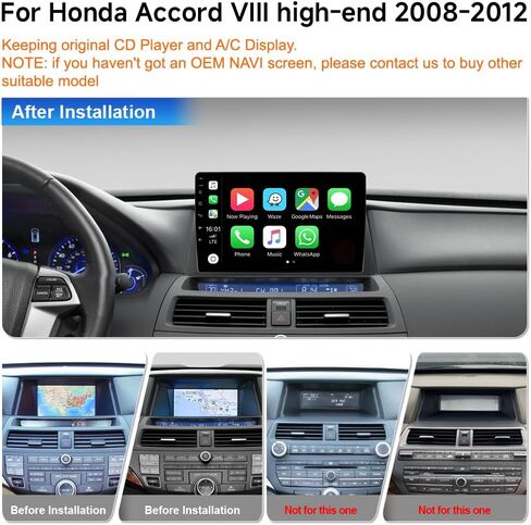 راديو ستيريو للسيارة ASURE 10.1 بوصة لسيارة Honda Accord 8Gen 2008-2012 EX Cars، 8Core 4+64GB Android 15 Car Dash GPS Navigation Unit مع Carplay اللاسلكي، Android Auto، شاشة لمس 1280x800، مع كاميرا in Saudi Arabia
