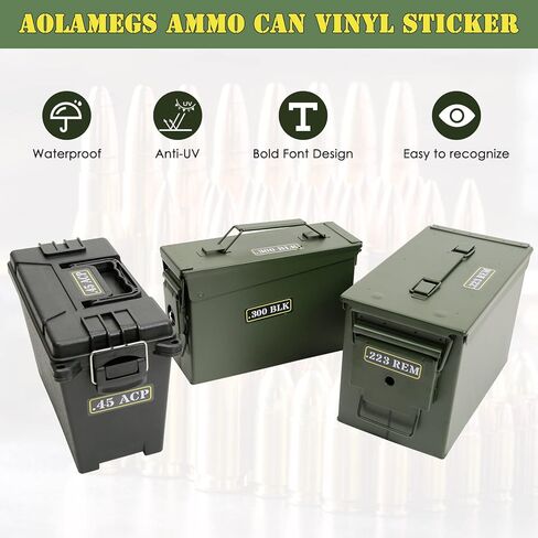 Ammo Can Vinyl Sticker Set Decal Label .357 9mm 10mm .458 .40 7.65 5.56 .22 12 300 30-30 (56 Pack/28 Varieties) in Saudi Arabia
