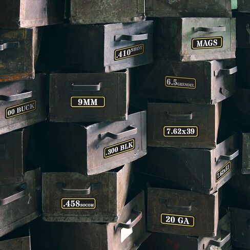 Ammo Can Vinyl Sticker Set Decal Label .357 9mm 10mm .458 .40 7.65 5.56 .22 12 300 30-30 (56 Pack/28 Varieties) in Saudi Arabia