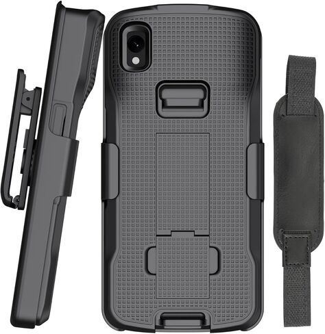Case + Hand Strap + Belt Clip Combo for Zebra TC22 TC27 Mobile Computer Scanner, Nakedcellphone Slim Hard Shell Cover with Kickstand and [Rotating/Ratchet] Belt Hip Holster Holder Combo - Black in Saudi Arabia