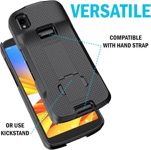 Case + Hand Strap + Belt Clip Combo for Zebra TC22 TC27 Mobile Computer Scanner, Nakedcellphone Slim Hard Shell Cover with Kickstand and [Rotating/Ratchet] Belt Hip Holster Holder Combo - Black in Saudi Arabia