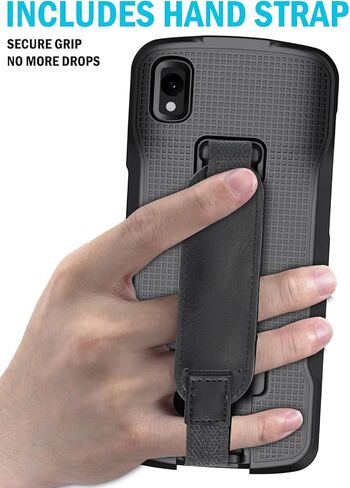 Case + Hand Strap + Belt Clip Combo for Zebra TC22 TC27 Mobile Computer Scanner, Nakedcellphone Slim Hard Shell Cover with Kickstand and [Rotating/Ratchet] Belt Hip Holster Holder Combo - Black in Saudi Arabia