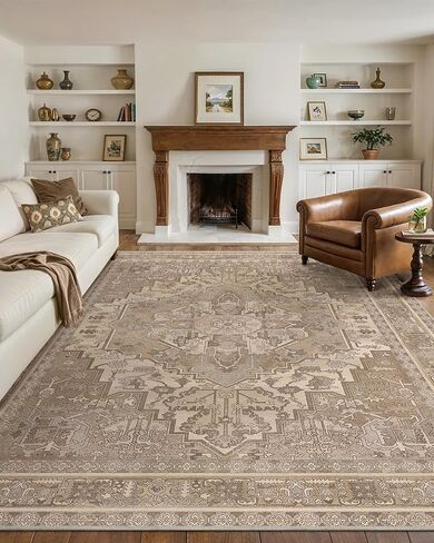 سجاد منطقة GENIMO مقاس 6 × 9 لغرفة المعيشة، غطاء أرضي عتيق قابل للغسل في الغسالة، سجادة حديثة غير قابلة للانزلاق، سجادة منخفضة الوبر ناعمة للأماكن الداخلية بطبعة زهور، غرفة نوم/غرفة طعام/مكتب منزلي، أخضر حكيم in Kuwait