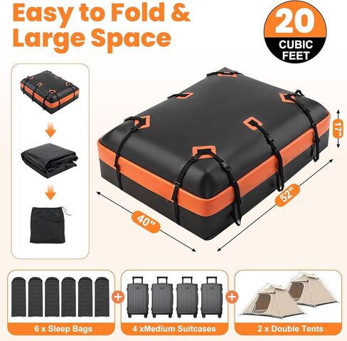 DUMOS Car Rooftop Cargo Carrier 20 Cubic Feet, Car Roof Waterproof PVC Bag, with Anti-Slip Mat, Combination Luggage Lock, Reinforced Straps & Door Hooks, Fit Vehicles with/Without Roof Racks in Saudi Arabia