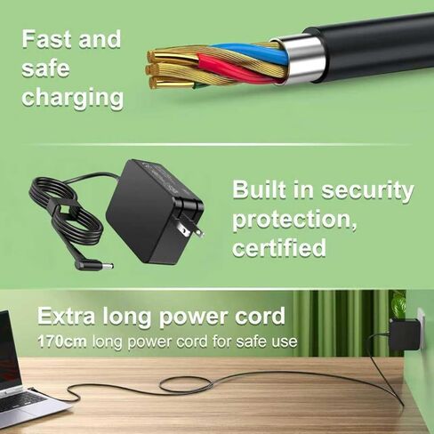 Charger for Lenovo Laptop IdeaPad 3 (3-14 3-15 3-17), 65W 45W Lenovo IdeaPad 3 Charger with Foldable Plug and 5.6ft Power Cable Compatible with Round Tip, Yoga, Flex, Miix, Chromebook in Kuwait