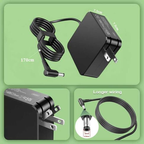 Charger for Lenovo Laptop IdeaPad 3 (3-14 3-15 3-17), 65W 45W Lenovo IdeaPad 3 Charger with Foldable Plug and 5.6ft Power Cable Compatible with Round Tip, Yoga, Flex, Miix, Chromebook in Kuwait
