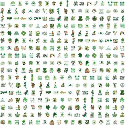 ملصقات عيد القديس باتريك - 300 قطعة من ملصقات الفينيل الفاخرة لزجاجات المياه وأجهزة الكمبيوتر المحمولة وسجلات القصاصات وديكور الحفلات | ملصقات ذات طابع شامروك وليبريشون وأيرلندي ولاكي للعبة عيد القديس بادي in Kuwait