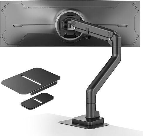 monTEK Monitor Arm & Reinforcement Plate, Fits 17–57" Ultrawide Curved Screens up to 59.4 lbs, Adjustable Gas Spring Mount with USB + Steel Stabilizer Plate for Fragile or Thin Desks, Clamp & Grommet in Saudi Arabia
