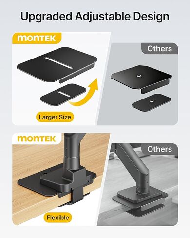 monTEK Monitor Arm & Reinforcement Plate, Fits 17–57" Ultrawide Curved Screens up to 59.4 lbs, Adjustable Gas Spring Mount with USB + Steel Stabilizer Plate for Fragile or Thin Desks, Clamp & Grommet in Saudi Arabia