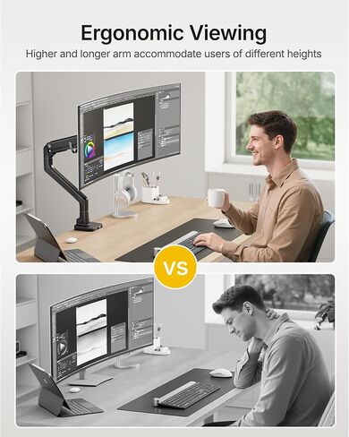 monTEK Monitor Arm & Reinforcement Plate, Fits 17–57" Ultrawide Curved Screens up to 59.4 lbs, Adjustable Gas Spring Mount with USB + Steel Stabilizer Plate for Fragile or Thin Desks, Clamp & Grommet in Saudi Arabia
