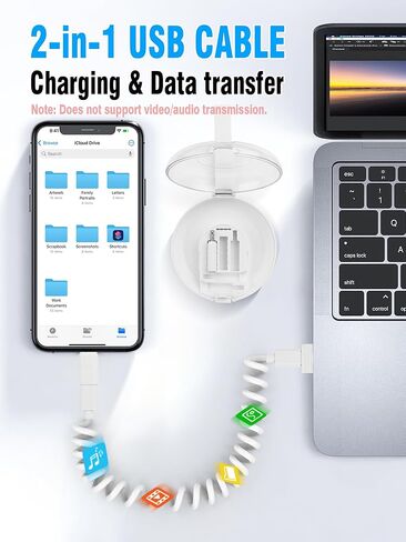 YACSEJAO Multi USB C Coiled Charging Cable Adapter Kit Multi-Type Charging Cable Case Convertor Portable USB Converter Case Box with iOS/USB-A/Micro Adapter (White) in Saudi Arabia