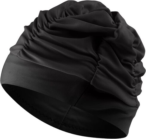 Swim Caps for Women Swimming, Colorful Printed Swimming Cap for Women, Large Nylon Cloth Swim Cap, Not Waterproof Pleated Elastic Bathing Cap for Long Hair & Thick Curly Hair(1pc-Rose Red) in Saudi Arabia